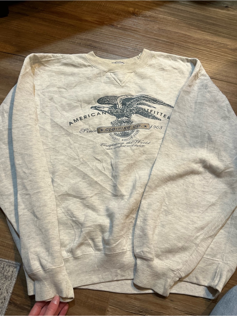 Vintage American Eagle Outfitters Cream Graphic Crewneck Sweatshirt - Eagle Logo